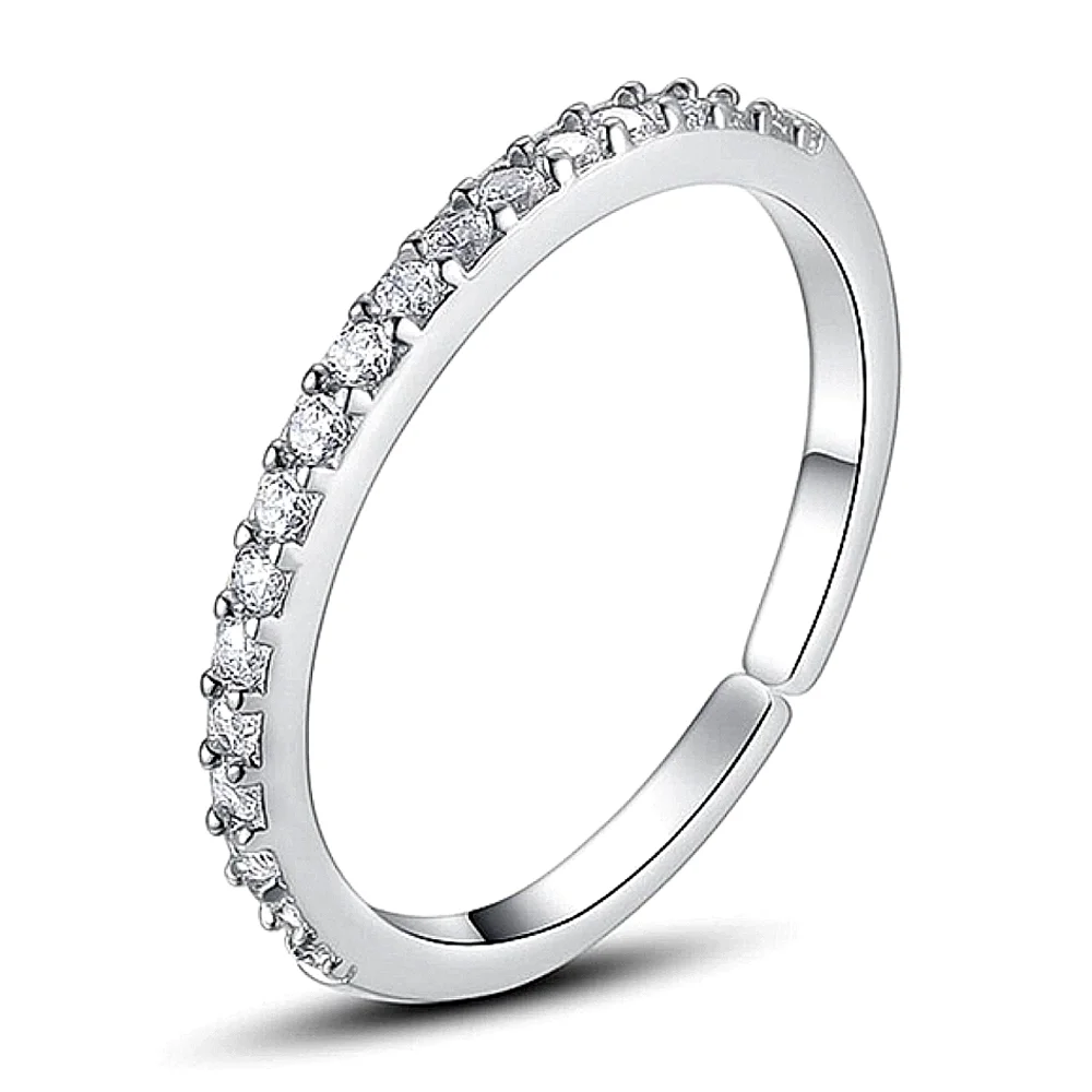 NEW Women's Simulated Diamonds 925 Sterling Silver Band Ring,‎ Adjustable